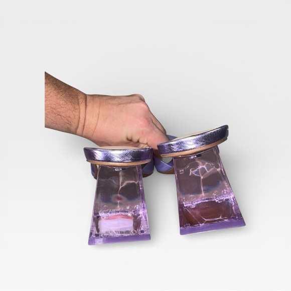 BP. Brooks Slide Sandals Women's 6.5M Purple Clear Strap Block Heel Square Toe - Picture 5 of 9